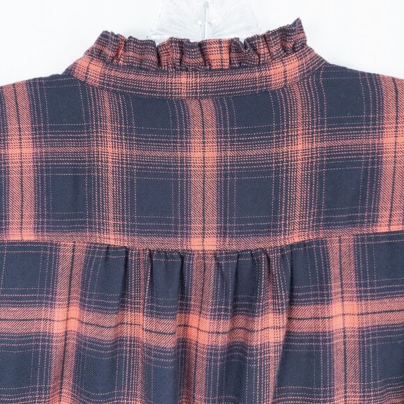 Loft Plaid Drop Waist Shirt Dress Small Tall Navy Blue Pink Cottage Prairie - Picture 9 of 16